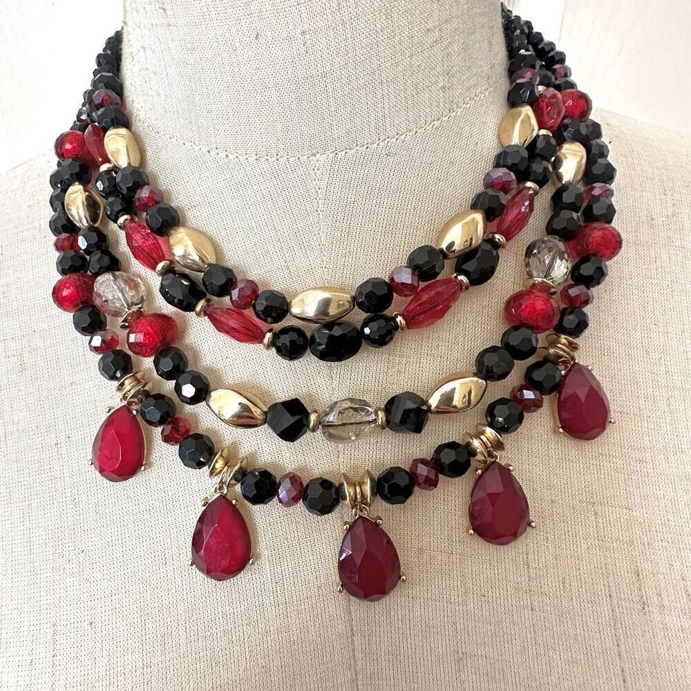 The Limited black red and gold tone multiple strand statement necklace